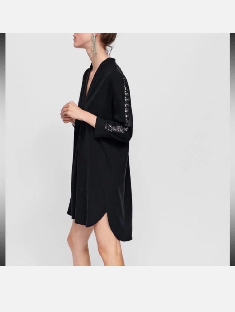 Zara Black Tunic with Sequin-Trim Sleeves